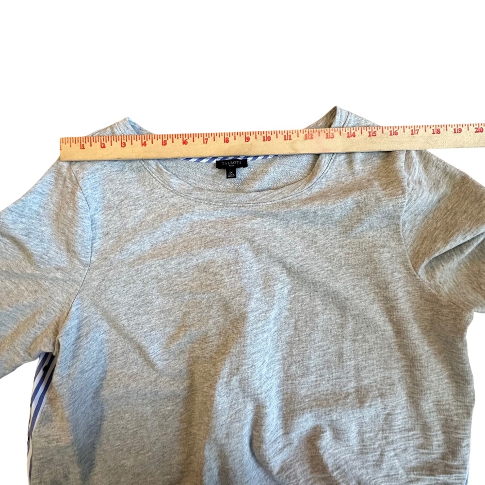 Talbots Plus Top Women's 1X Gray Knit Mixed Media Striped Polka Dot Accent - Picture 5 of 10